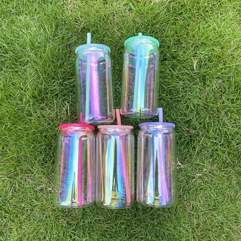 25 Pack USA Warehouse 16oz Rainbow Glass Can For Sublimation And UV DTF Wraps