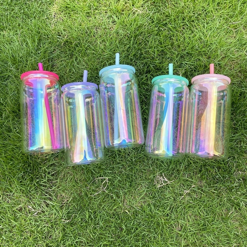 25 Pack USA Warehouse 16oz Rainbow Glass Can For Sublimation And UV DTF Wraps