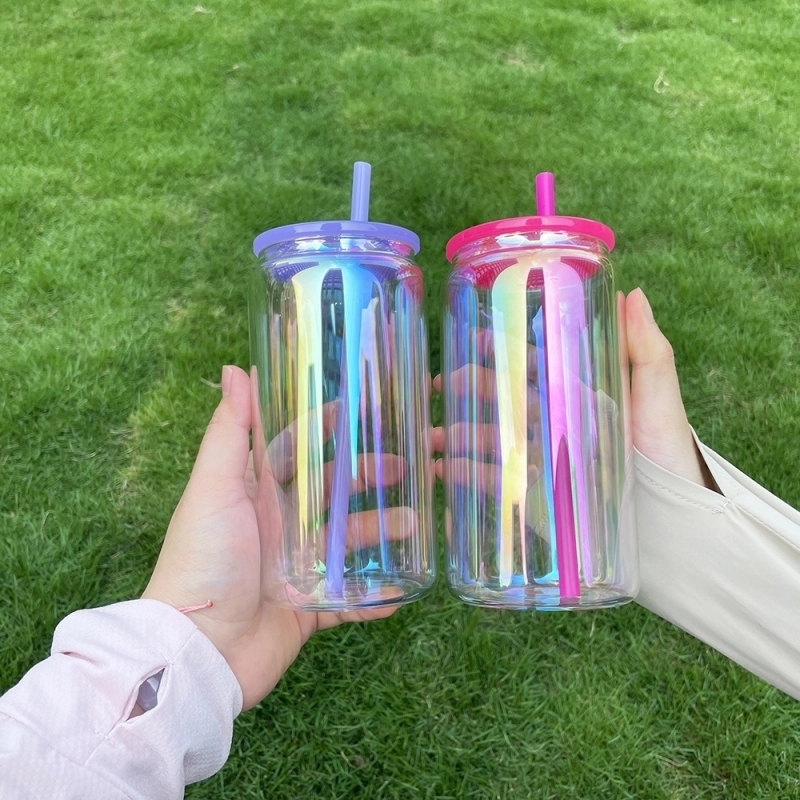 25 Pack USA Warehouse 16oz Rainbow Glass Can For Sublimation And UV DTF Wraps