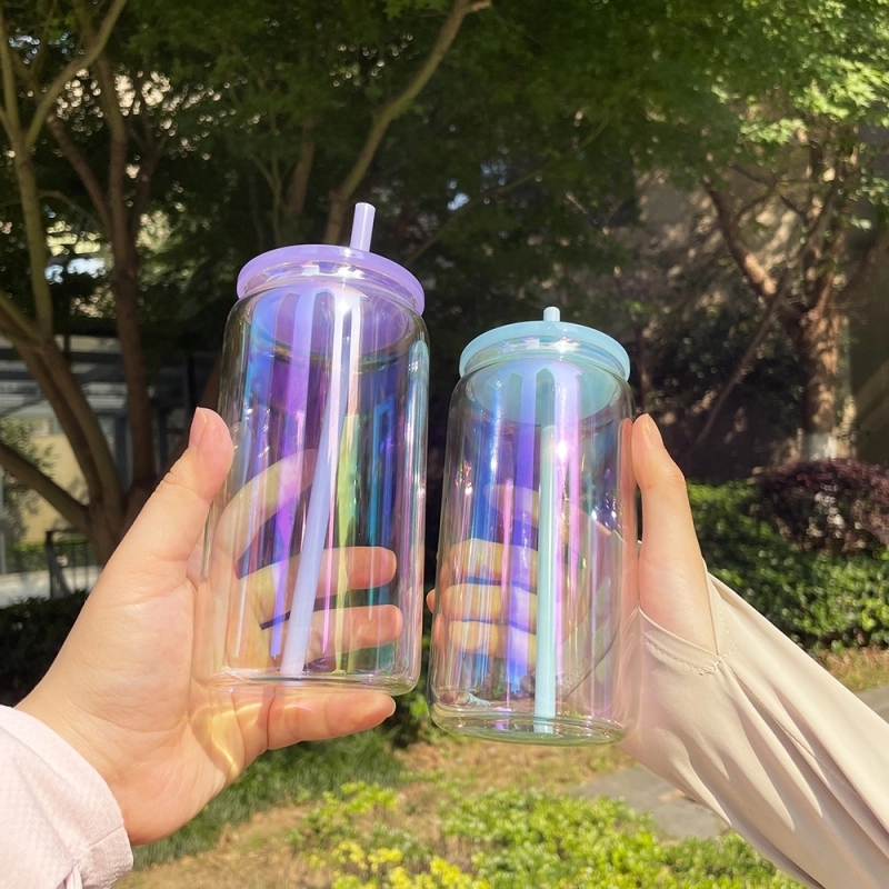 25 Pack USA Warehouse 16oz Rainbow Glass Can For Sublimation And UV DTF Wraps