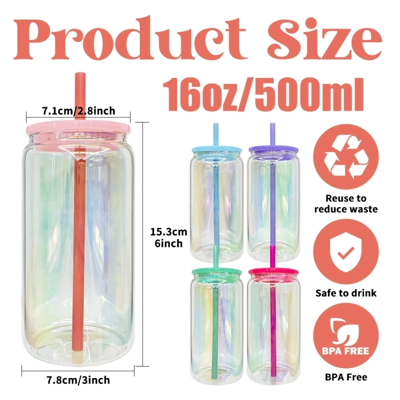 25 Pack USA Warehouse 16oz Rainbow Glass Can For Sublimation And UV DTF Wraps