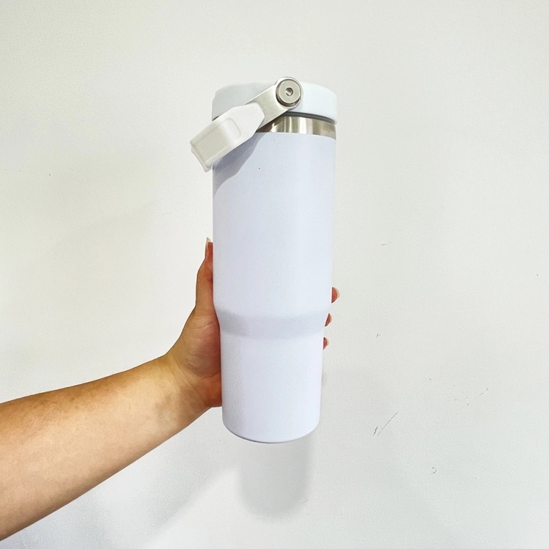 25 Pack USA Warehouse 30oz Stanley Style Matte White Color Only Flip Straw School SublimationTumbler for Kids
