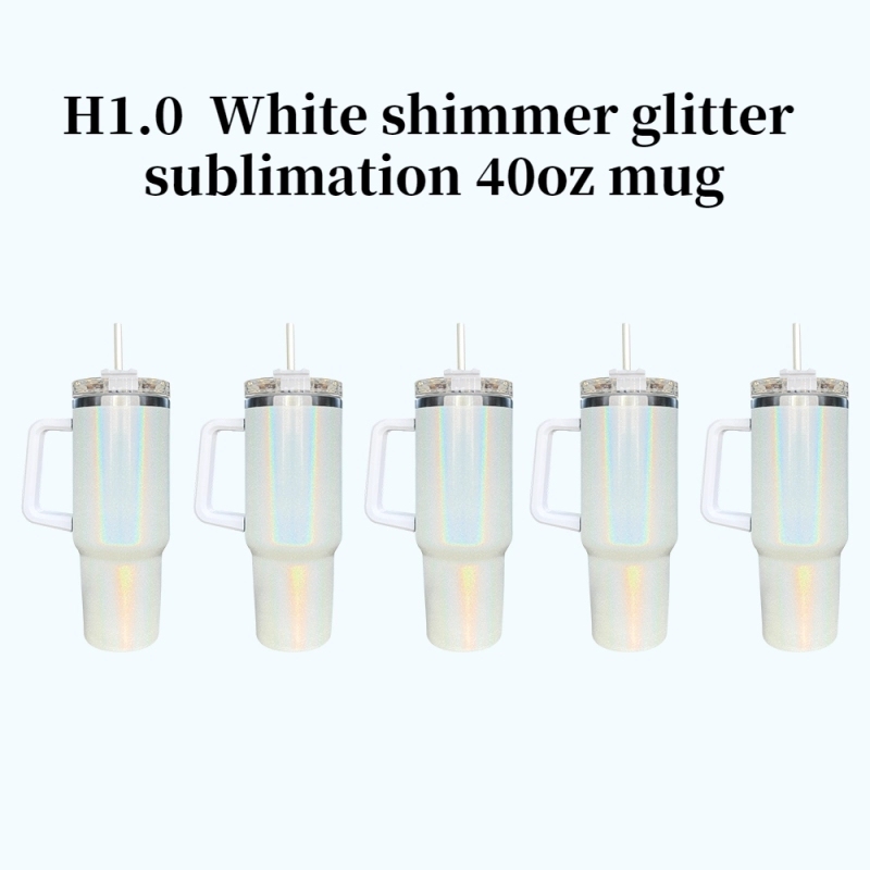 25 Pack USA Warehouse H1.0 40oz Sublimation Blanks Colorful Rainbow Shimmer Glitter Travel Mug Tumbler With Handle Sold by Case
