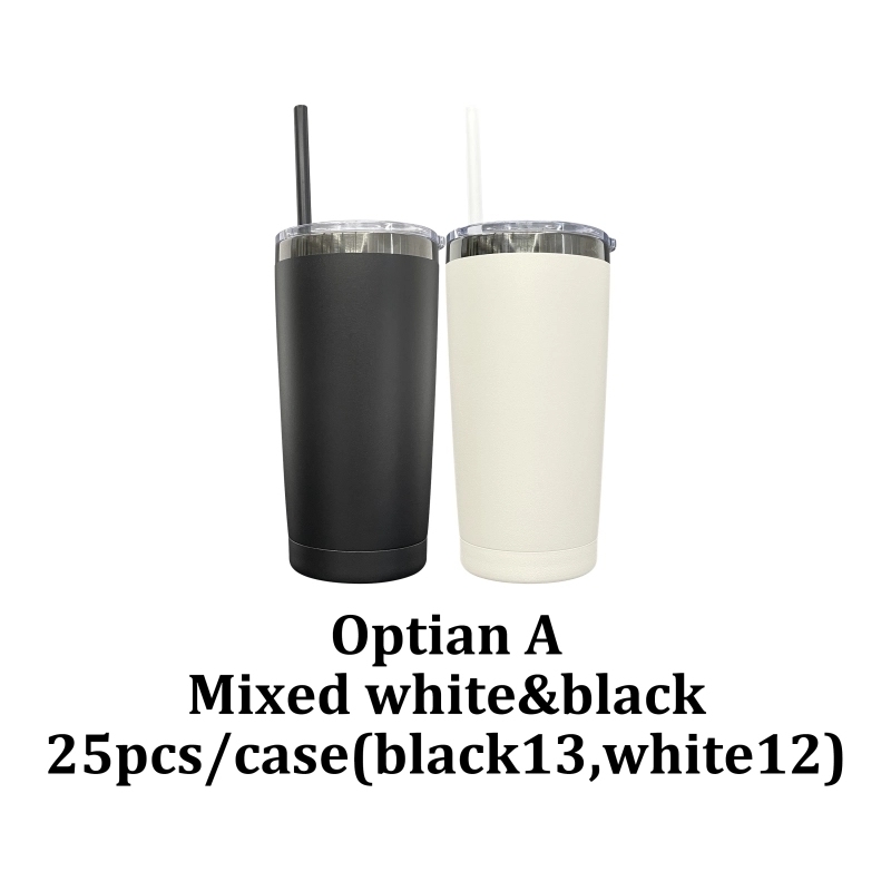 25 Pack USA Warehouse Yeti Power Coated 20oz Cool Black Underneath Plated Car Tumblers With Colorful Straws