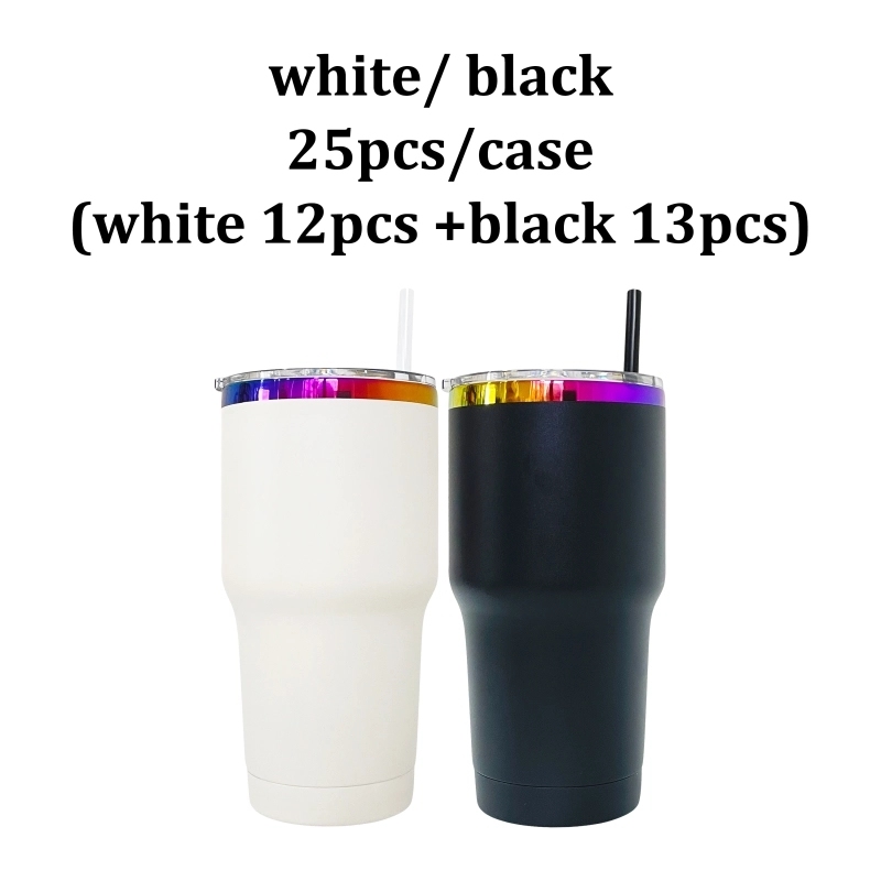 25 Pack USA Warehouse Yeti Power Coated 30oz Rainbow Plated Tumblers With Colorful Straws for Laser Engraving