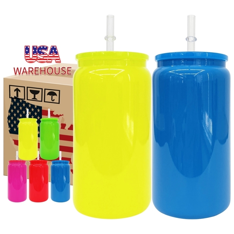25 Pack USA Warehouse 16oz Neon Glass Can For Sublimation And UV DTF Wraps