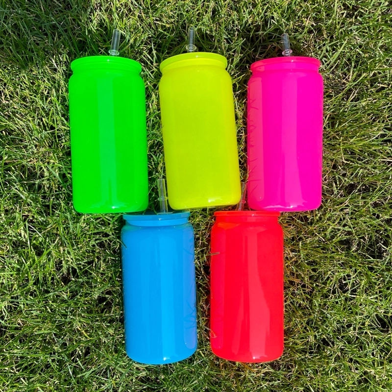 25 Pack USA Warehouse 16oz Neon Glass Can For Sublimation And UV DTF Wraps