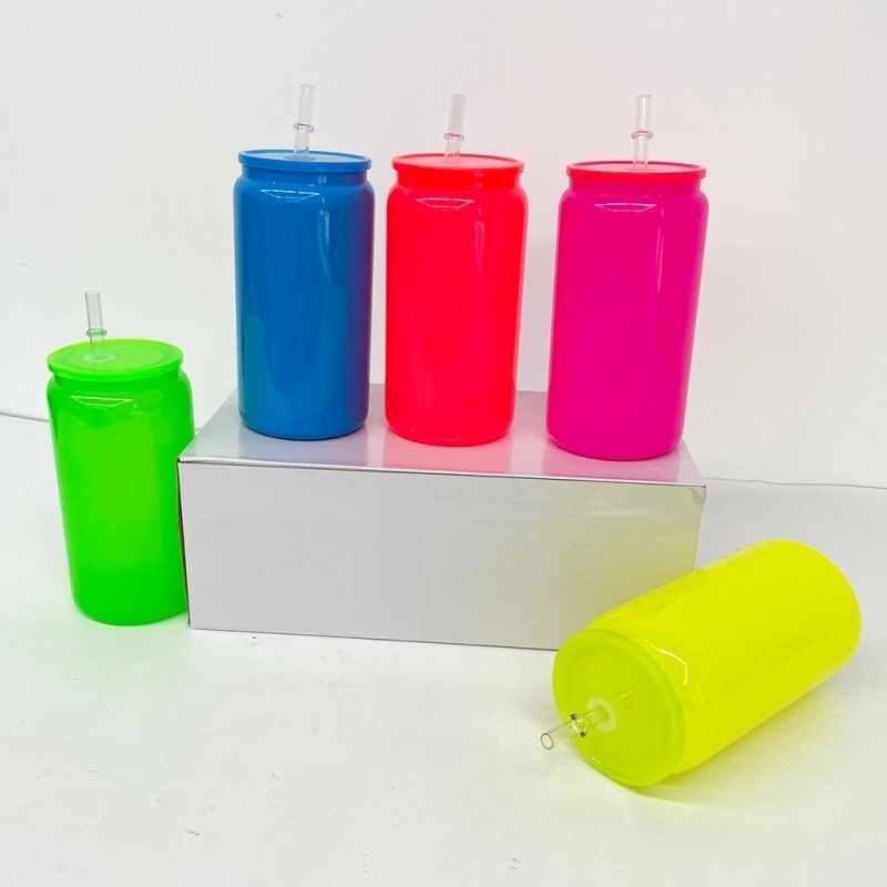 25 Pack USA Warehouse 16oz Neon Glass Can For Sublimation And UV DTF Wraps