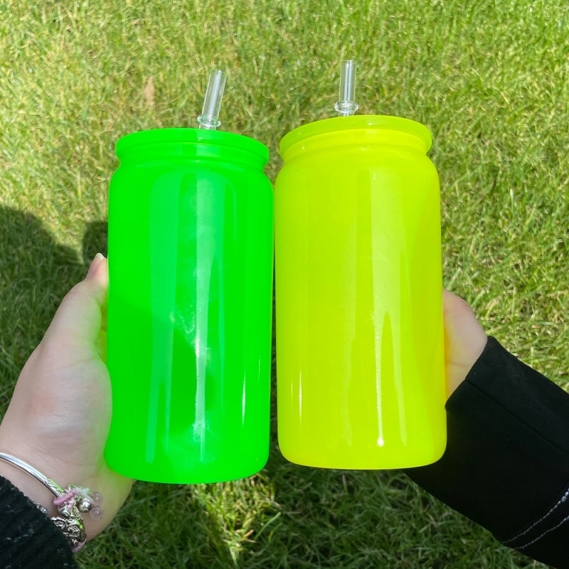 25 Pack USA Warehouse 16oz Neon Glass Can For Sublimation And UV DTF Wraps