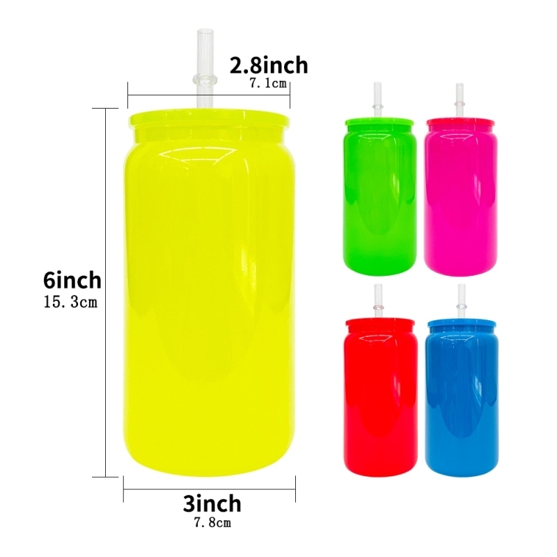 25 Pack USA Warehouse 16oz Neon Glass Can For Sublimation And UV DTF Wraps