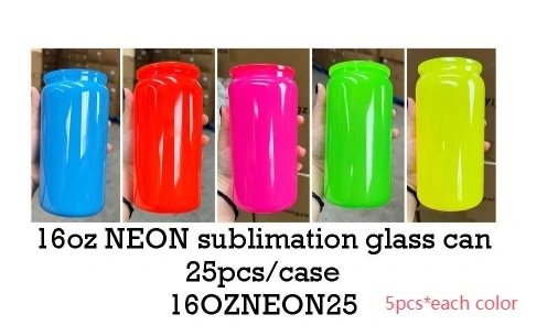 25 Pack USA Warehouse 16oz Neon Glass Can For Sublimation And UV DTF Wraps