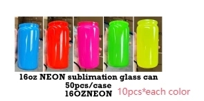 25 Pack USA Warehouse 16oz Neon Glass Can For Sublimation And UV DTF Wraps
