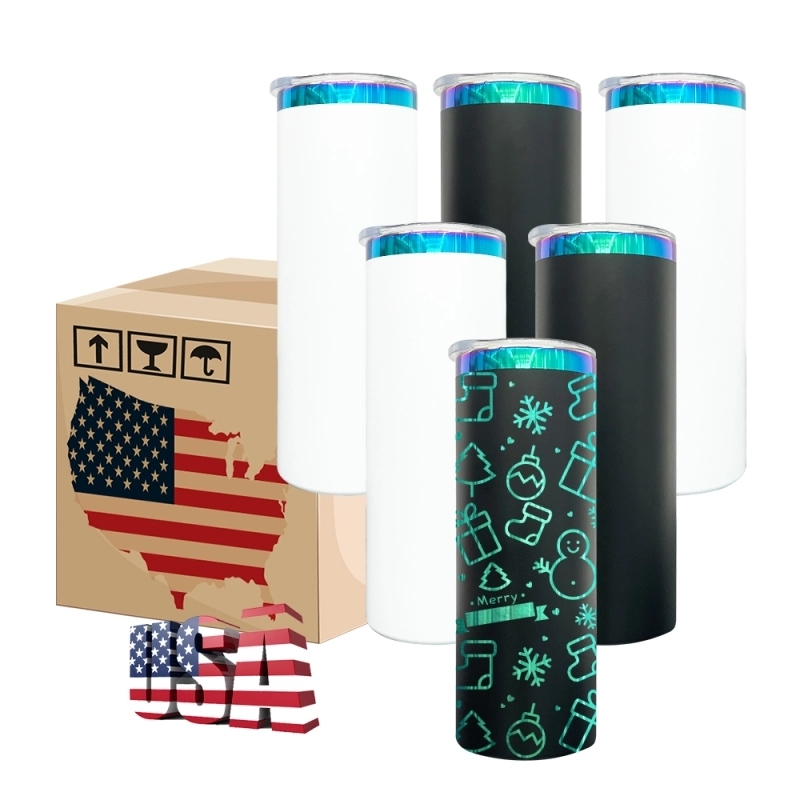 25 Pack USA Warehouse 20oz Green Underneath Christmas Color Skinny Straight Tumbler for Laser Engraving