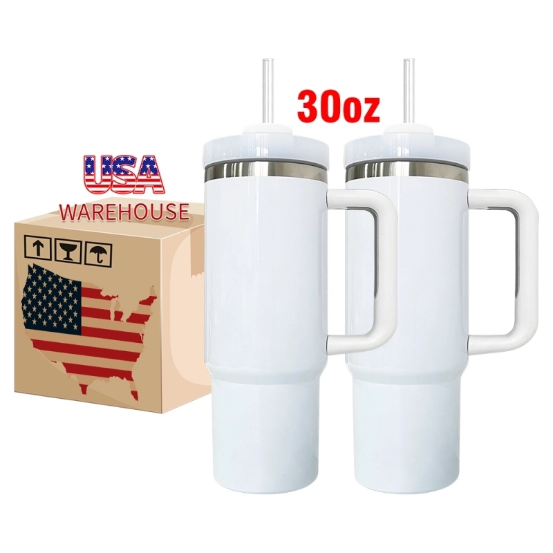 25 Pack USA Warehouse 30oz White Blank Sublimation Travel Mug With Handle for UV DTF Wraps