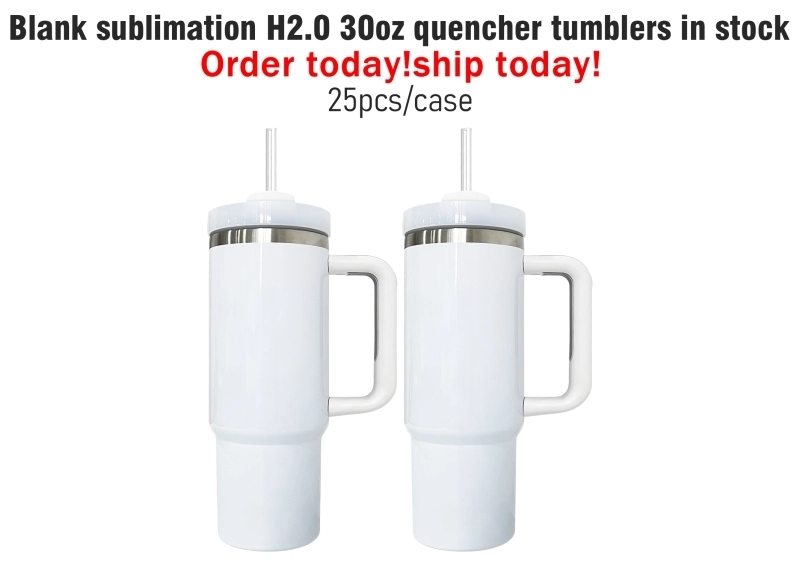 25 Pack USA Warehouse 30oz White Blank Sublimation Travel Mug With Handle for UV DTF Wraps