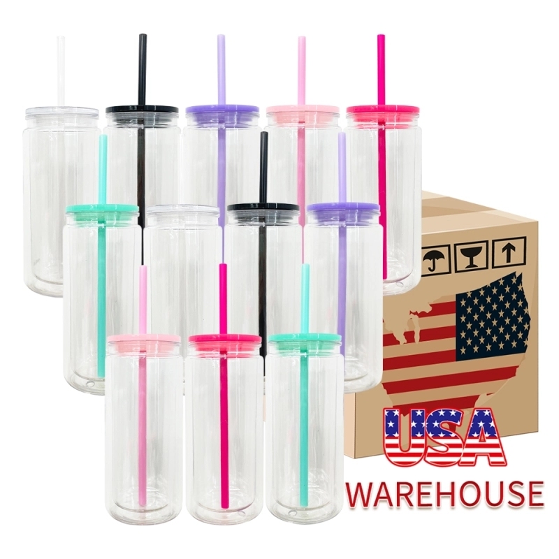 25 Pack USA Warehouse Inner 16oz Outer 20oz Bigger Style Pre-Drilled Snow Globe Plastic Can With Colorful PP Lid and Plug
