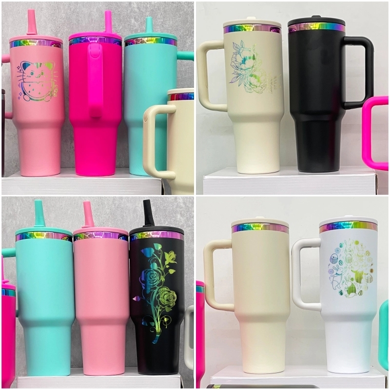 20 Pack USA Warehouse H2.0 40oz Rainbow Plated Tumblers with Leak Proof Lids Suitable For Laser Engraving Double Wall Stainless Steel Cups For Outdoor