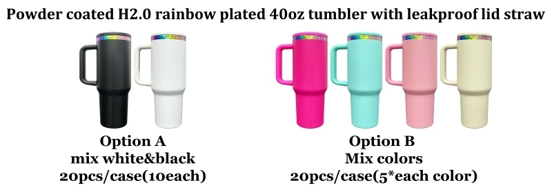 20 Pack USA Warehouse H2.0 40oz Rainbow Plated Tumblers with Leak Proof Lids Suitable For Laser Engraving Double Wall Stainless Steel Cups For Outdoor