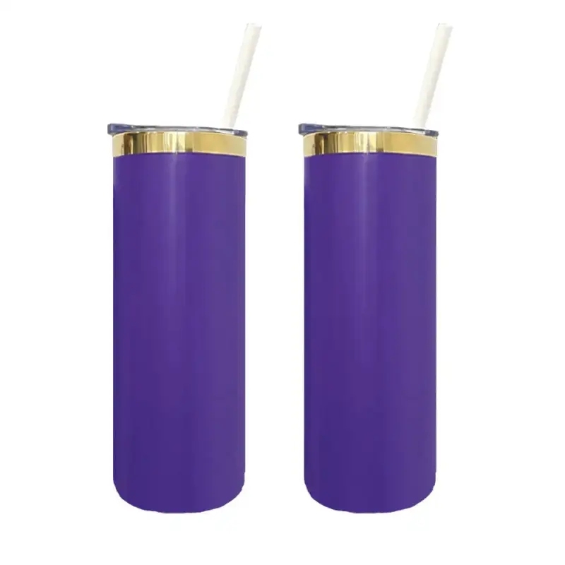 25 Pack USA Warehouse Mirror Gold Plated Underneath Dark Purple Colors 20oz Powder Coat Skinny Tumblers