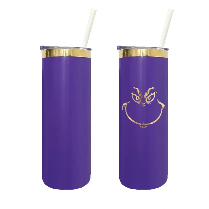 25 Pack USA Warehouse Mirror Gold Plated Underneath Dark Purple Colors 20oz Powder Coat Skinny Tumblers