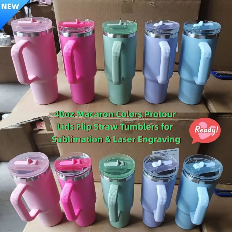 20 Pack USA Warehouse H3.0 40oz Leak Proof Lids Tumblers New Protour Style with Removable Nozzle Cover Matt Macaron Color Sublimation Tumblers