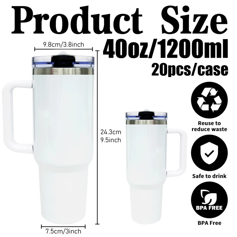 20 Pack USA Warehouse H3.0 40oz Leak Proof Lids Tumblers New Protour Style with Removable Nozzle Cover Glossy White Sublimation Tumblers