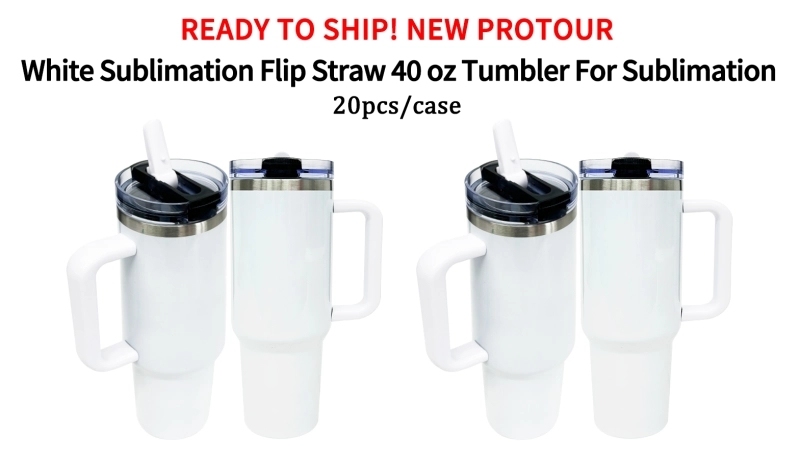 20 Pack USA Warehouse H3.0 40oz Leak Proof Lids Tumblers New Protour Style with Removable Nozzle Cover Glossy White Sublimation Tumblers