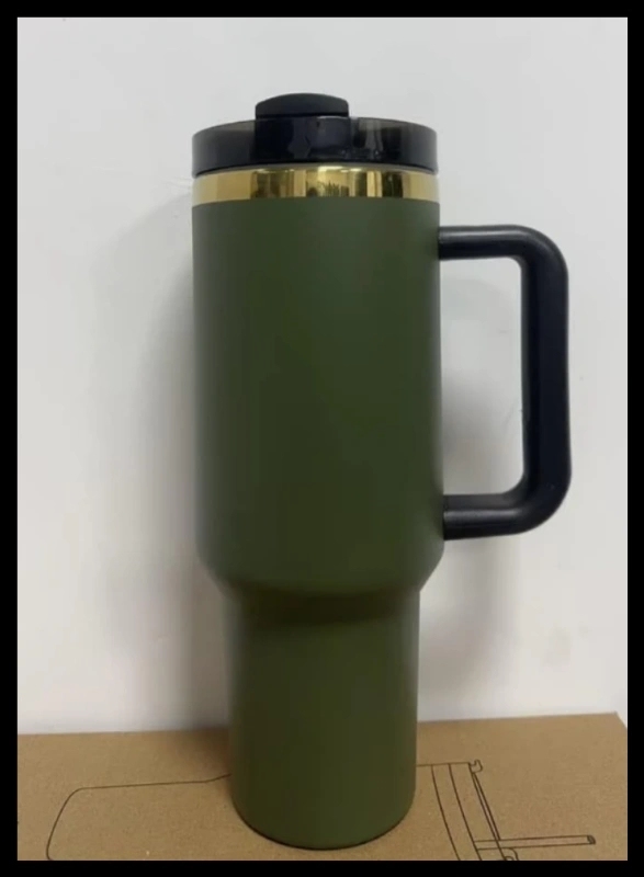 20 Pack USA Warehouse 40oz Army Green Color Powder Coating Double Wall Stainless Steel Gold Plated Underneath Tumblers for Laser Engraving