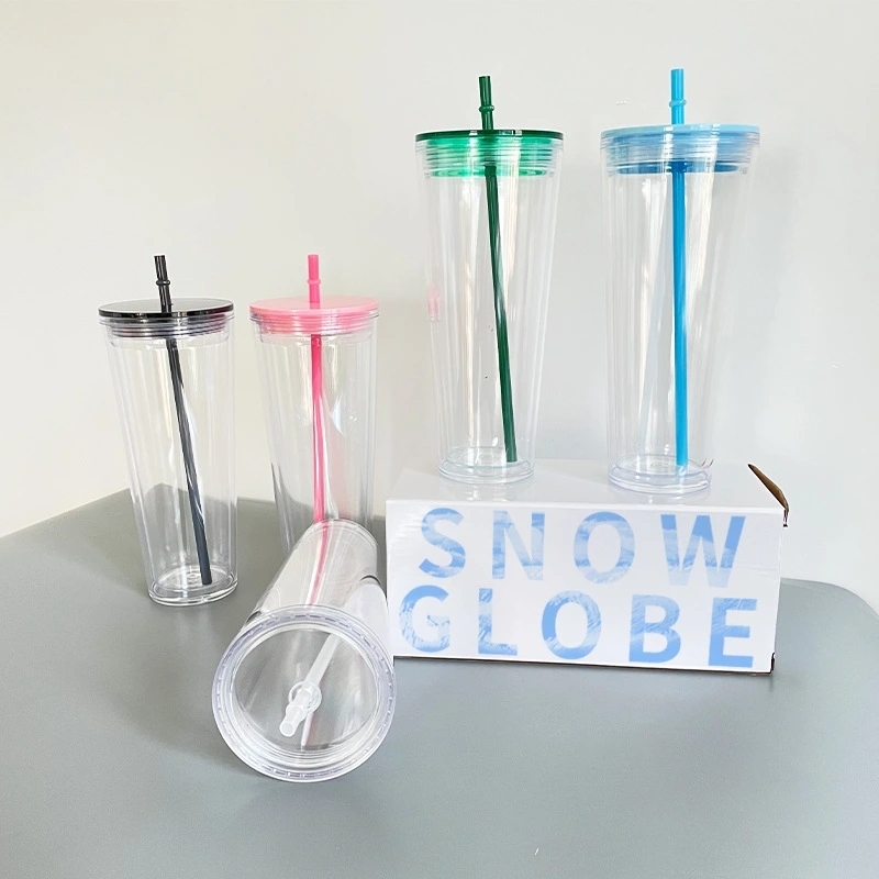 20 Pack USA Warehouse 24oz Clear Pre Drilled Snow Globe Double Wall Plastic Acrylic Tumbler Sold By Case