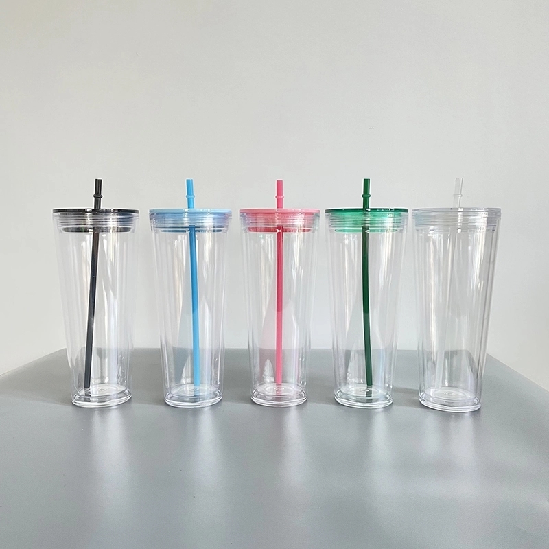 20 Pack USA Warehouse 24oz Clear Pre Drilled Snow Globe Double Wall Plastic Acrylic Tumbler Sold By Case