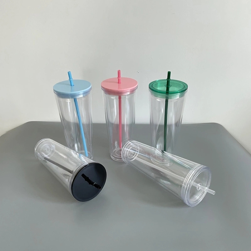 20 Pack USA Warehouse 24oz Clear Pre Drilled Snow Globe Double Wall Plastic Acrylic Tumbler Sold By Case