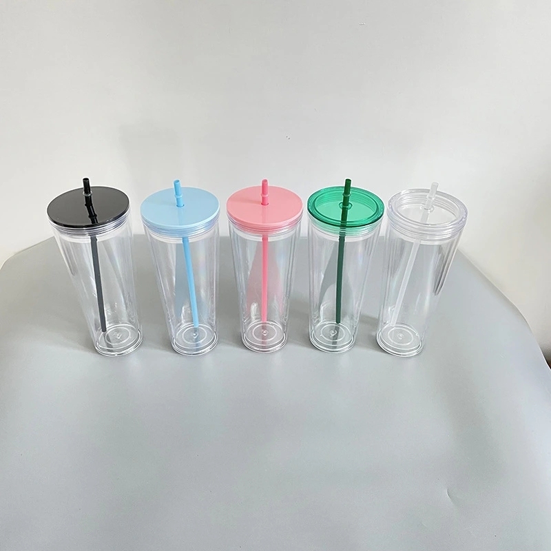 20 Pack USA Warehouse 24oz Clear Pre Drilled Snow Globe Double Wall Plastic Acrylic Tumbler Sold By Case