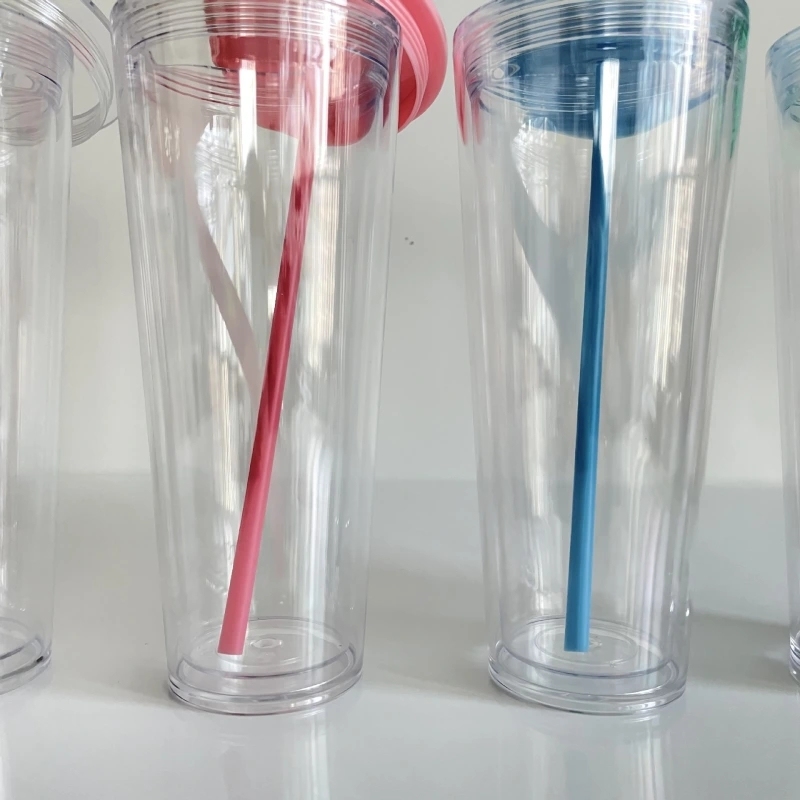 20 Pack USA Warehouse 24oz Clear Pre Drilled Snow Globe Double Wall Plastic Acrylic Tumbler Sold By Case