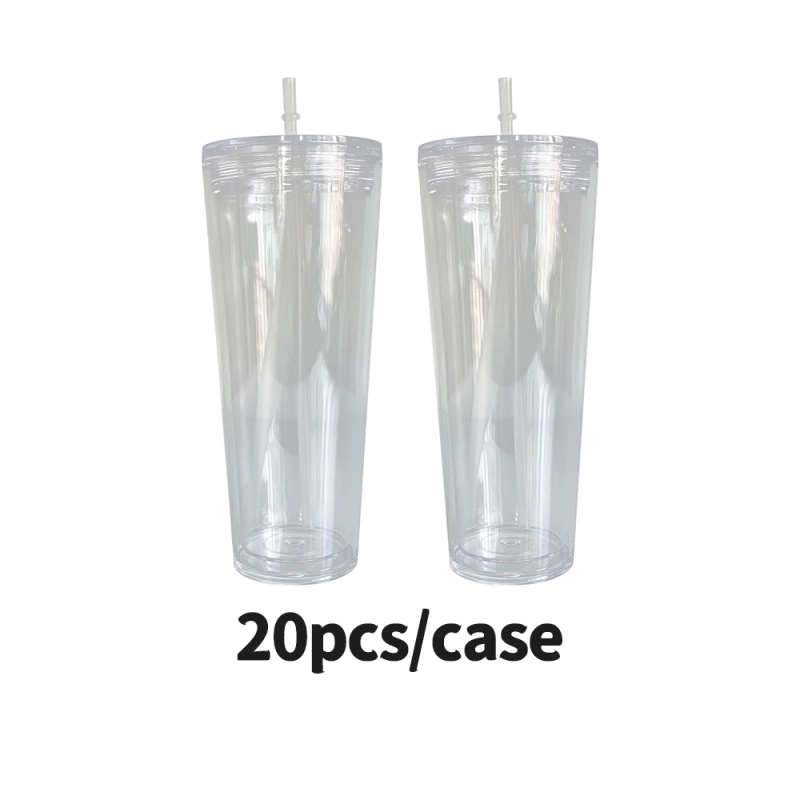 20 Pack USA Warehouse 24oz Clear Pre Drilled Snow Globe Double Wall Plastic Acrylic Tumbler Sold By Case