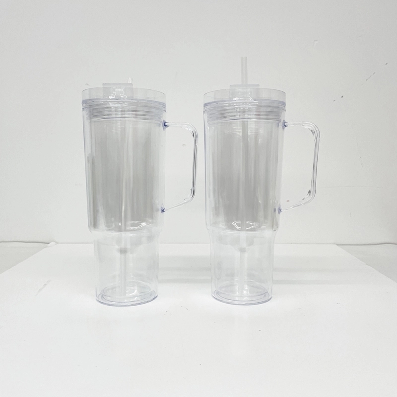 20 Pack USA Warehouse Glitter 40oz Clear Acrylic Snow Globe Cups Plastic Double Wall Tumbler with Pre Drilled Hole and Plug for UV DTF Transfer Wrap
