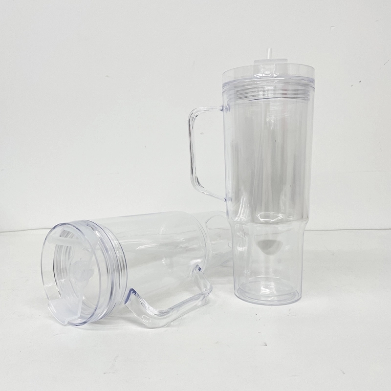 20 Pack USA Warehouse Glitter 40oz Clear Acrylic Snow Globe Cups Plastic Double Wall Tumbler with Pre Drilled Hole and Plug for UV DTF Transfer Wrap
