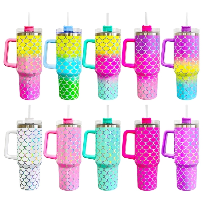 25Pack China Warehouse Mix Color H1.0 40oz Holographic Mermaid Stainless Steel Tumbler Sold By Case
