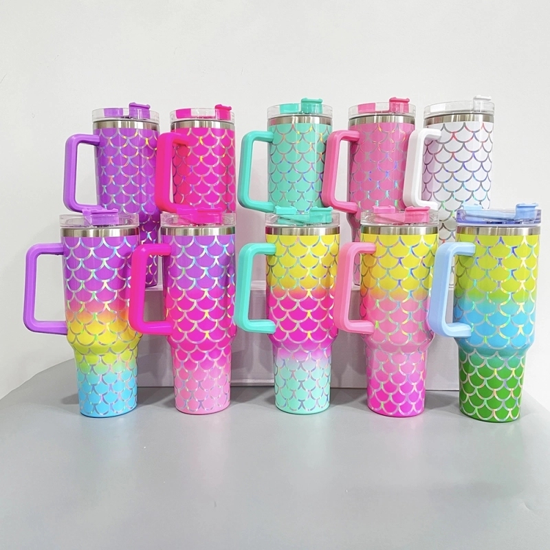 25Pack China Warehouse Mix Color H1.0 40oz Holographic Mermaid Stainless Steel Tumbler Sold By Case