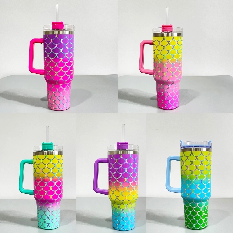 25Pack China Warehouse Mix Color H1.0 40oz Holographic Mermaid Stainless Steel Tumbler Sold By Case