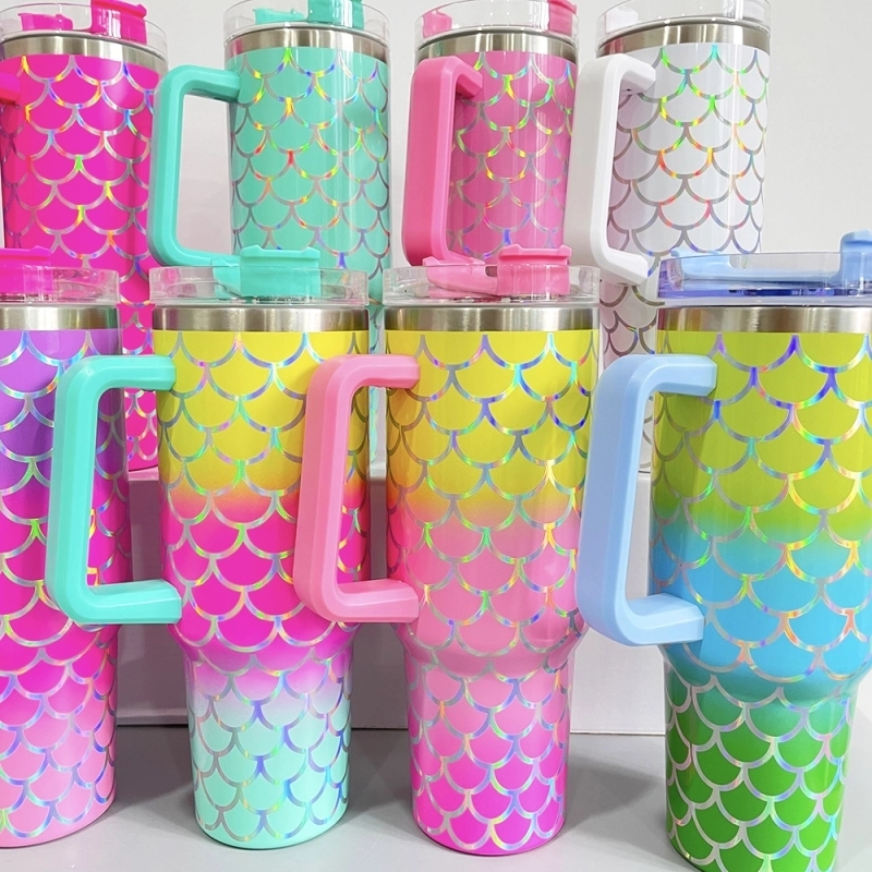 25Pack China Warehouse Mix Color H1.0 40oz Holographic Mermaid Stainless Steel Tumbler Sold By Case