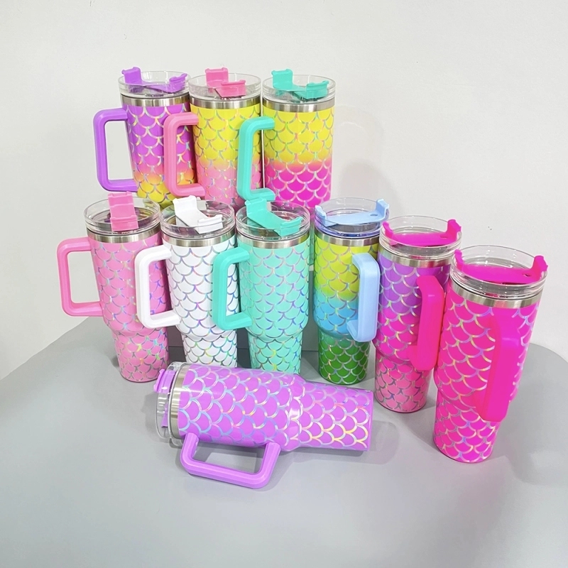 25Pack China Warehouse Mix Color H1.0 40oz Holographic Mermaid Stainless Steel Tumbler Sold By Case