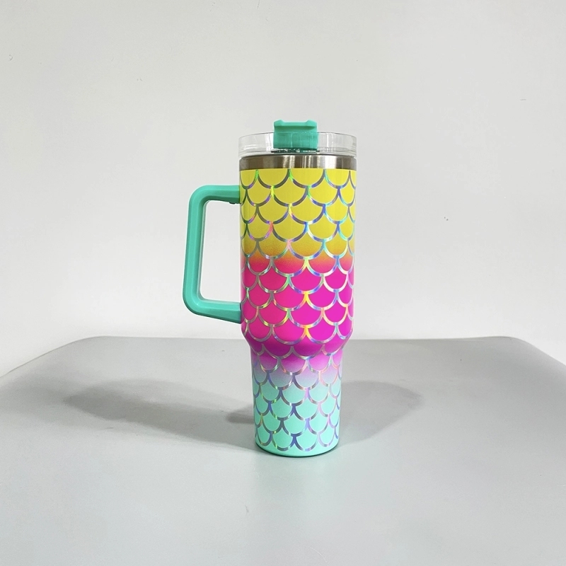 25Pack China Warehouse Mix Color H1.0 40oz Holographic Mermaid Stainless Steel Tumbler Sold By Case