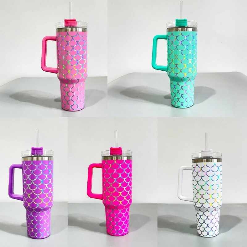 25Pack China Warehouse Mix Color H1.0 40oz Holographic Mermaid Stainless Steel Tumbler Sold By Case