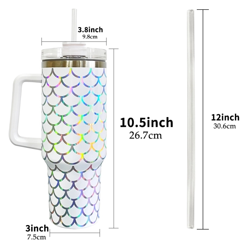 25Pack China Warehouse Mix Color H1.0 40oz Holographic Mermaid Stainless Steel Tumbler Sold By Case