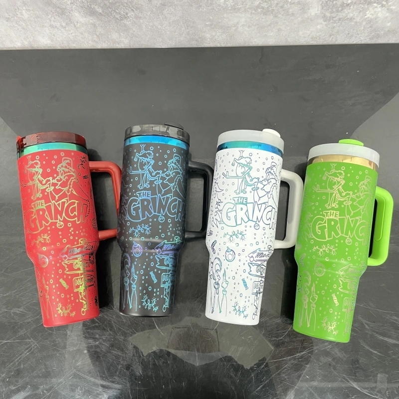20 Pack China Warehouse 40oz Power Coated Tumblers with Full Cups Laser Engraving Grinch Design Suitable for Christmas