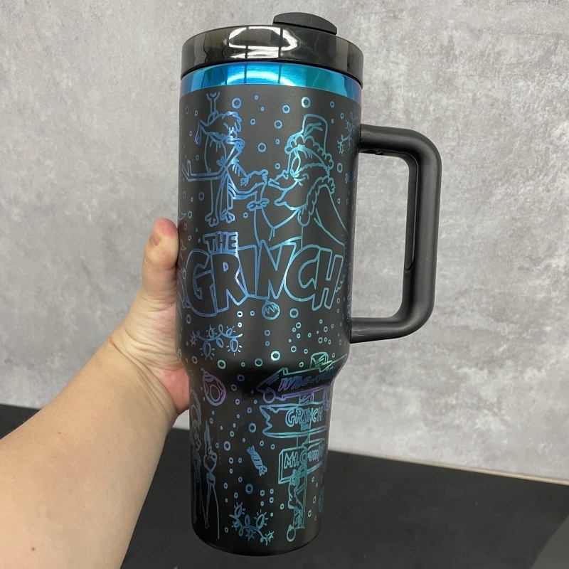 20 Pack China Warehouse 40oz Power Coated Tumblers with Full Cups Laser Engraving Grinch Design Suitable for Christmas