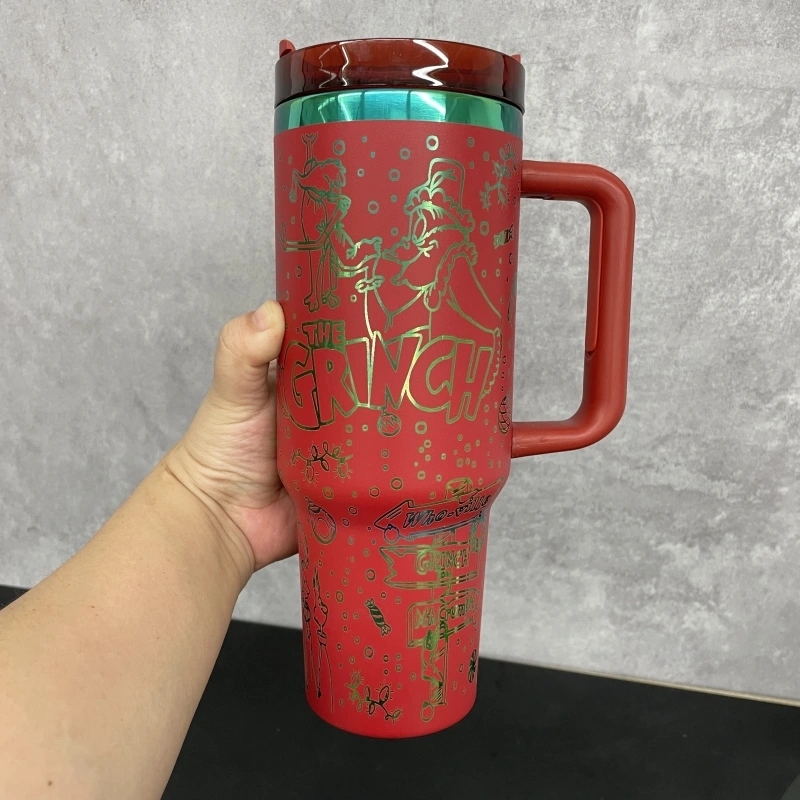 20 Pack China Warehouse 40oz Power Coated Tumblers with Full Cups Laser Engraving Grinch Design Suitable for Christmas
