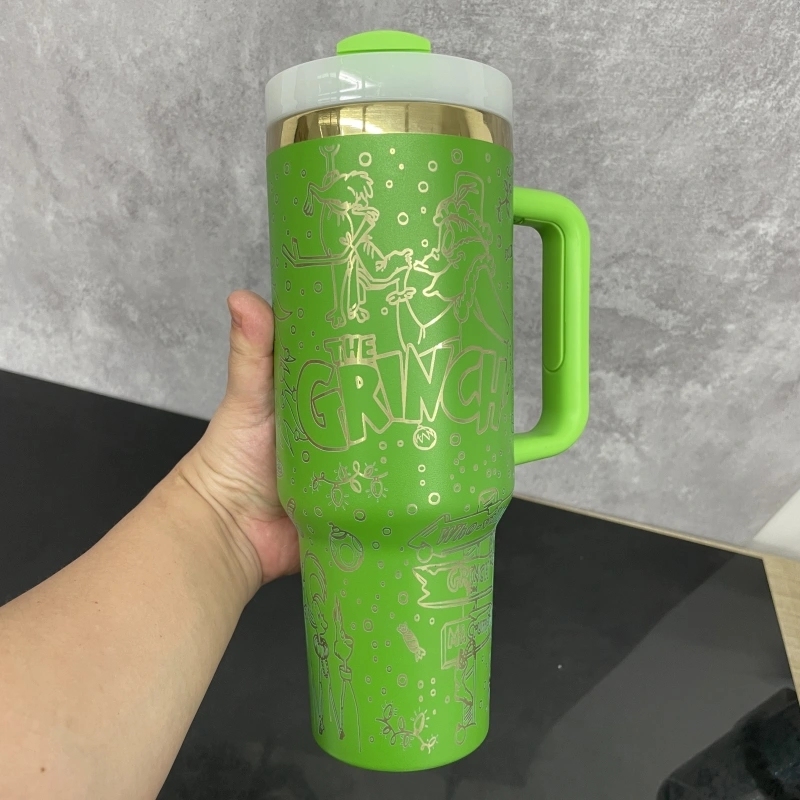 20 Pack China Warehouse 40oz Power Coated Tumblers with Full Cups Laser Engraving Grinch Design Suitable for Christmas