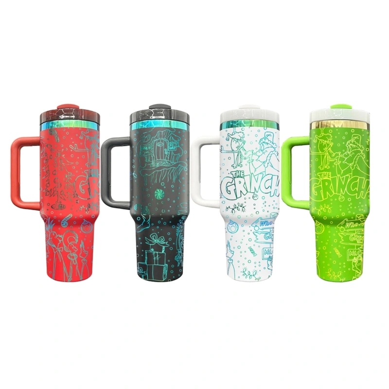 20 Pack China Warehouse 40oz Power Coated Tumblers with Full Cups Laser Engraving Grinch Design Suitable for Christmas
