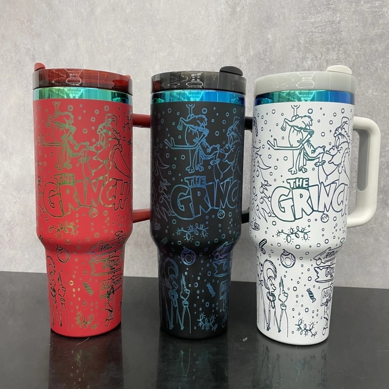 20 Pack China Warehouse 40oz Power Coated Tumblers with Full Cups Laser Engraving Grinch Design Suitable for Christmas